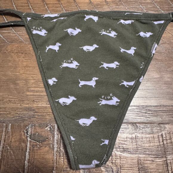 Victoria's Secret Cotton V-String Panty Casual New Olive Dog Print XXL NWT Green - Picture 4 of 6